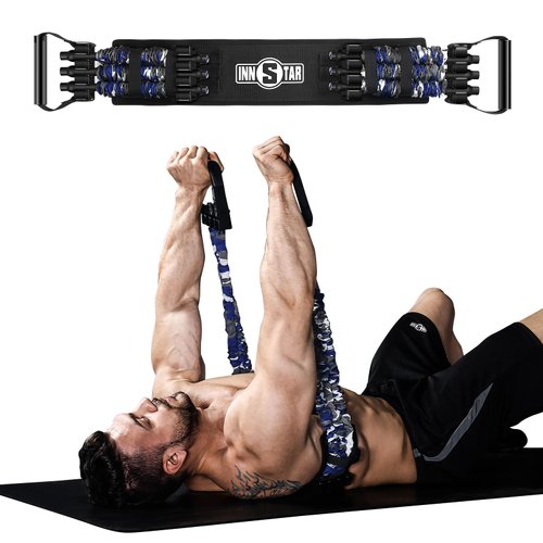 INNSTAR Adjustable Bench Press Device,Push up Resistance Bands for Home Gym Exercise,Fitness Workout,Travel Training (Camo Marine blue-85LB)