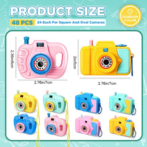48 Pcs Christmas Kids' Camera Toy Set Back to School Gifts Children's Pretend Play Prop with Images in Viewfinder Mini Toy Camera for Boys Girls Toddler Birthday Party Favors Goodie Bag Return Gifts