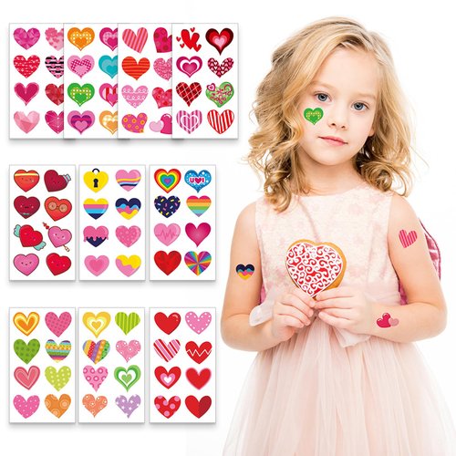 mdgfge 80 Pcs Heart Tattoo Assorted Heart Tattoos Valentine's Day Hearts Temporary Tattoos Colorful Hearts Love Fake Waterproof Temp Tattoos for Kids Women Girls Party Daily Use Supplies