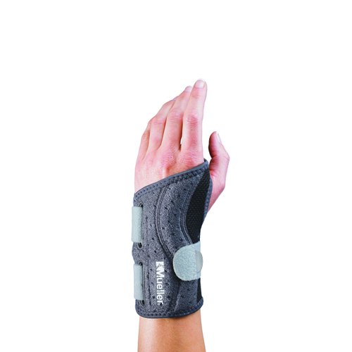 MUELLER Sports Medicine Adjust-to-Fit Contoured Wrist Brace, For Men and Women, Gray/Black, Left Hand, One Size