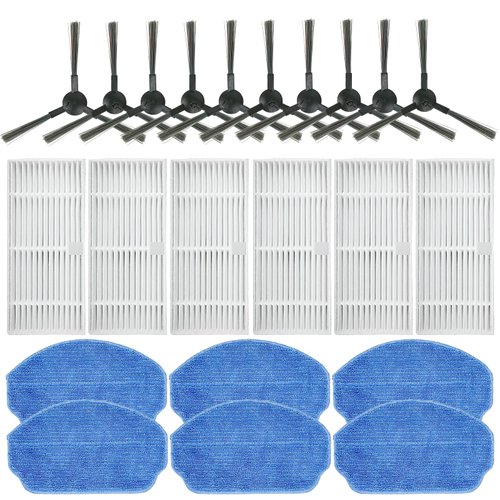 Accessories for MAMNV BR150/BR151, for ZCWA BR150/BR151, for MANVINS G20, for GTTVO BR150/BR151, for ONSON BR150/ BR151 Robot Vacuum Replacement Parts,6 Hepa Filters,6 Mop Pads,10 Side Brush