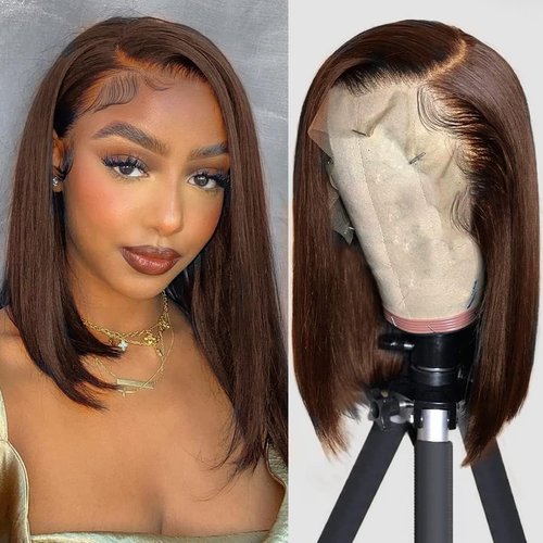 SEXAY Brown Bob Wigs Human Hair 13x4 HD Lace Front Wigs, 100% Unprocessed Brazilian Virgin Human ...