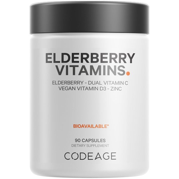 Codeage Organic Black Elderberry Supplement - Vitamin C, D, Zinc - Fermented Black Elderberries Vitamins - Elderberry Fruit Extract Pills Concentrate – Sambucus Berries Flavonoid - Vegan - 90 Capsules