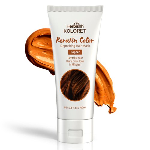 Herbishh Koloret Keratin Color Depositing Hair Mask – 2-in-1 Deep Conditioner for Vibrant Refreshed Hair, Ideal for Dry Damaged Hair, Salon-Worthy Shine at Home, All Hair Types, Copper, 3.5 fl.oz