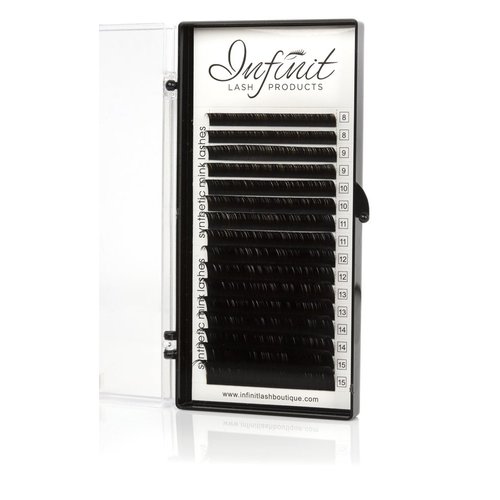 Mixed C-Curl Black Synthetic Mink Eyelash Extension Tray by Infinit | 16 Rows - Thickness: 0.15mm or 0.20mm X Lengths: 8mm~15mm | For Individual Lash Extensions ... (0.15)