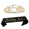 Dgasin Happy 5th Birthday Party Supplies Birthday Girl Glitter Satin Sash and Crystal Tiara Princess Birthday Crown for Girls Party Decorations Favors