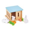 Mentari Toys - Rabbit Hutch Pet Set - 7pc Wooden Bunny Family with House and Play Food - Dollhouse Accessory - Perfectly Sized for Dollhouses - Encourages Imaginative Play and Animal Care - Age 3+