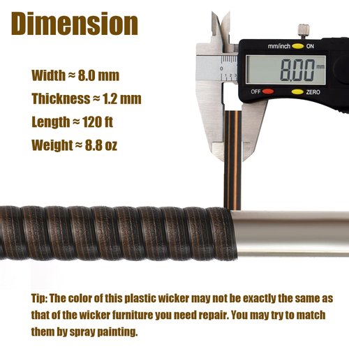 120ft Wicker Repair Supplies, Two-Tone Gradient Dark Brown with Light Brown Stripes, Plastic Rattan Material for Patio Chair Repair Flat Wicker Furniture Repair Replacement