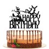 Ferastar Halloween Happy Birthday Cake Topper, Spooky Haunted House Black Glitter Cake Supplies, Creepy Birthday Themed Party Decor Black Glitter