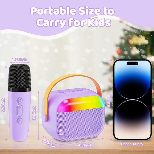 FunMission Karaoke Machine for Kids with Memory Card, Portable Bluetooth Speaker with 2 Wireless Microphones, Kids Microphone for 4 5 6 7 8 9 10+ Years Old, Christmas Birthday Present for Girls,Purple