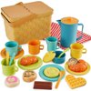 HERSITY Picnic Basket Toys for Toddlers, Kids Play Tea Sets with Teapot Tea Cup Dessert Food and Mat, Pretend Play Kitchen Accessories Tea Party Set Little Girl Boy Age 3 4 5