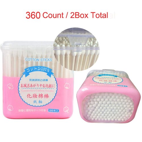Paper Stick Cotton Swabs - 360CT- Double Tipped Compact Quality Cotton Heads - Strong Toughness Handle - Multipurpose, Safe, Highly Absorbent