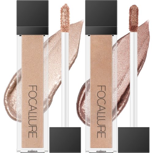 FOCALLURE 2PCS Liquid Glitter Eyeshadow,Metallic Shimmer Eye Shadow,Long Lasting Waterproof Eye Makeup,High Pigmented Quick-Drying Sparkling Eyeshadow Highlighter,Tiramisu