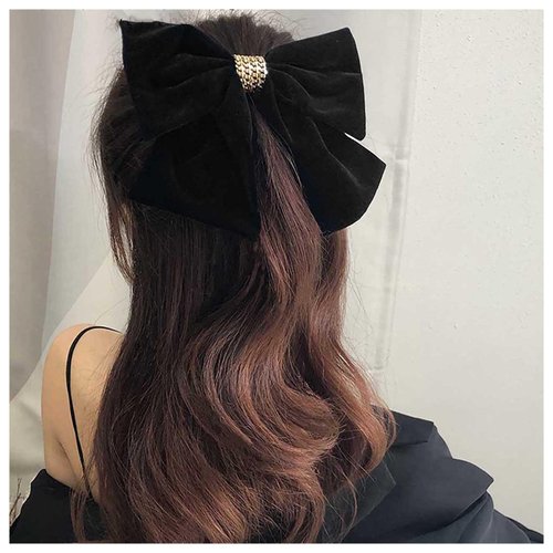 Erimberate Bohemian Ribbon Bow Hair Clips Black Velvet Bow Hair Clip Big Velvet Ribbon Bow Tie Hair Clip Barrettes Retro Black Satin Bow Hair Clip Bow Winter Decorative Hair Accessories for Women