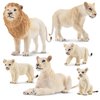 Toymany 6PCS White Lion Figurines with Lion Cubs, 2-5" Jungle Animals Figures Realistic Family Set Includes Baby Lions, Educational Toy Cake Toppers Christmas Birthday Present for Kids