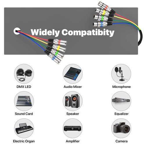 EBXYA 3 Ft XLR Snake Cables 4 Colored, 4-Channel Microphone Patch Cable XLR Male to Female, Recording Snake for Live, Recording, Studios 2 Pack