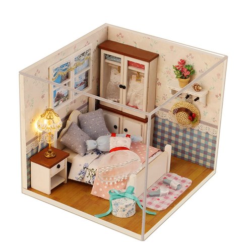 dollhouse kit, Miniature Wooden Furniture Kit,Handmade Craft Mini Villa Model with Dust Proof Cover and Music Box,Scale Creative Doll House Christmas Best Gift