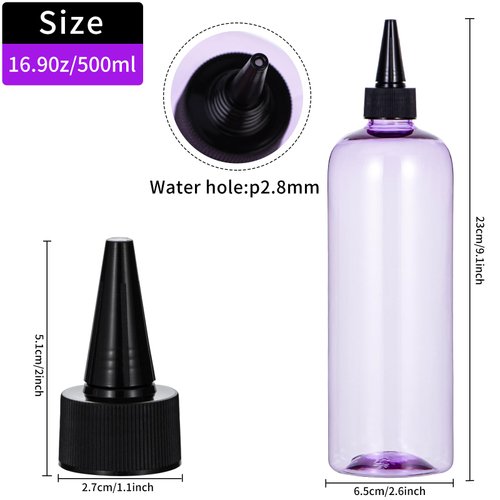 driew Applicator Bottles for Hair, 16.9oz Clear Purple Hair Squeeze Bottle for liquids Twist-On Top Tip Cap Color Applicator Bottle Hair Dye Bottle Pack of 2, DW240002