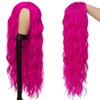 Amnenl Rose Red Hot Pink Curly Wigs Long Wavy Wigs for Women Natural Middle Part Synthetic Wig for Halloween Cosplay Wigs