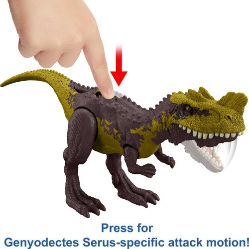 Mattel Jurassic World Strike Attack Genyodectes Serus Dinosaur Action Figure Toy with Attack Feature & Movable Joints