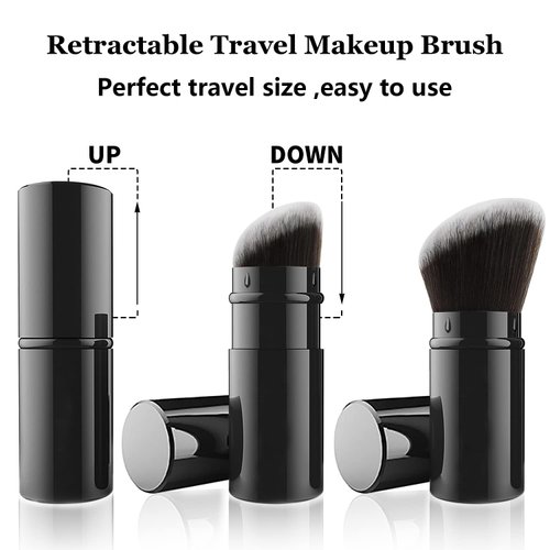 Falliny Retractable Kabuki Makeup Brush, Angled Travel Powder Blush Brush Foundation Makeup Brush with Cover for Blush, Sunscreen,Bronzer, Buffing, Concealer,Highlighter, Powder Cosmetics