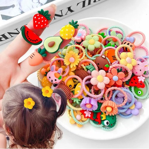 Beauty Queen 20Pcs Baby Hair Ties for Girls,Cute Small Hair Ties for Thin Hair,10 Pairs Ponytail Holders Elastic Hair Rubber Bands Hair Accessories for baby girls infant toddler kids (Style Fruits)