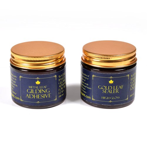 Barnabas Blattgold: Gilding Adhesive and Sealer Set - Gold Leaf Gilding Adhesive (60ml) & Gold Leaf Sealer (High Gloss, 60ml) for Gold Foil Sheets, Gold Leaf Sheets for Art, Gold Leaf Plating