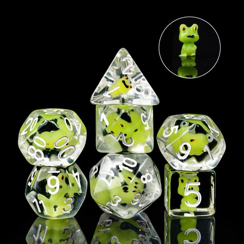 Cusdie 7-Die Dice DND, Polyhedral Dice Set Filled with Animal, for Role Playing Game Dungeons and Dragons D&D Dice MTG Pathfinder (Frog)