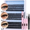 EYDEVRO Fluffy Lash Clusters Kit 50D60D80D Lash Extension Kit Cluster Eyelash Extension Kit 10-16mm D Curl Volume Individual Lashes Kit Cluster Lashes with Waterproof Lash Bond and Seal Lash Tweezers