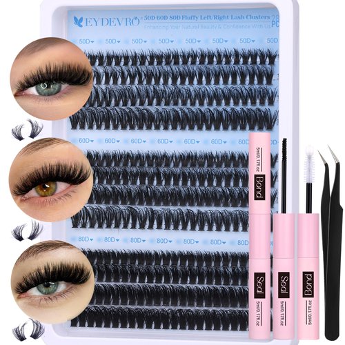 EYDEVRO Fluffy Lash Clusters Kit 50D60D80D Lash Extension Kit Cluster Eyelash Extension Kit 10-16...