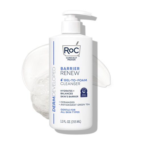 RoC Barrier Renew Gel to Foam Non Drying Facial Cleanser to Hydrate Skin, Stocking Stuffers for Men & Women, 12 Ounces