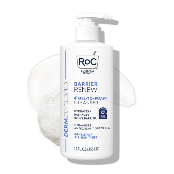 RoC Barrier Renew Gel to Foam Non Drying Facial Cleanser to Hydrate Skin, Stocking Stuffers for Men & Women, 12 Ounces
