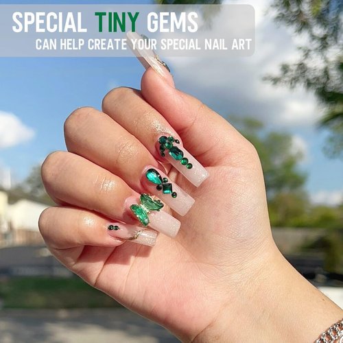 90Pcs Green Nail Rhinestones 6 Shapes Emerald Green Cute Nail Gems Flatback Heart Rhinestones K9 Glass Stones Nail Art Diamonds Crystals jewels Nail Charms for Arylic Nails Face Eyes Makeup DIY Crafts