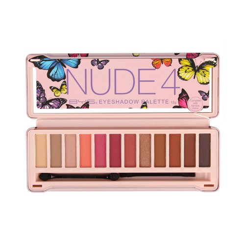 BYS Nude 4 Eyeshadow Palette, 12 Color Collection in Tin Kit with Mirror - Highly Pigmented Matte & Metallic Shades