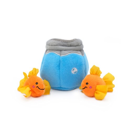 ZippyClaws Burrow - Interactive Plush Cat Puzzle Toy with Catnip Miniz, Perfect for Mental Stimulation, Hide-and-Seek Games, and Hours of Fun for Kittens and Cats - Fish in Bowl