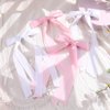 VOBOBE 4PCS Hair Bows for Women Girls, White Pink Satin Tassel Hair Ribbon Bowknot Hair Clips Barrettes for Girl with Small Long Tail Hair Accessories (White+Pink)