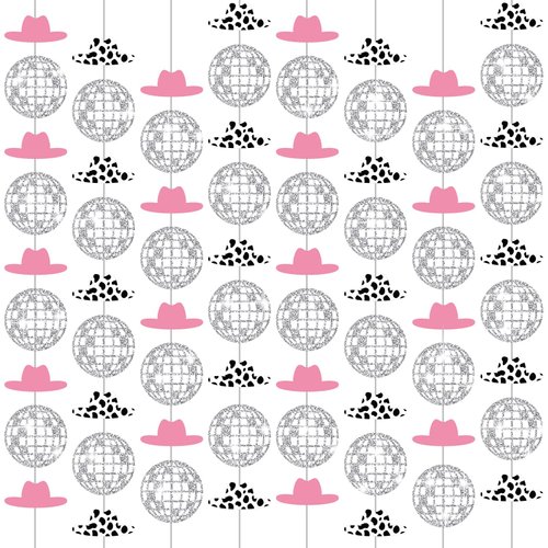 Peryiter 8 Pcs Cowgirl Bachelorette Party Decorations Glitter Cowgirl Disco Ball Garland String Western Cowgirl Party Hanging Decorations Cow Girls Hanging Swirls Whirl Streamers for Birthday Supplies