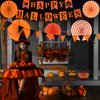 AhfuLife Halloween Party Decorations Supplies Set, Reusable Halloween Decoration Kit Indoor - Happy Halloween Sign Banner for Home, Halloween Pennant Banner, Hanging Paper Tissue Fan