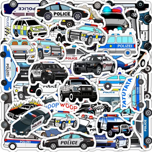 MARSFORCE Police Car Stickers, Gift for Kids Teen, Cute Waterproof Vinyl Decals for Travel Luggage Suitcase Laptop Water Bottle Skateboard Bike Helmet Guitar Scrapbook Diary Toy Phone Pad [50 PCS]