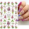6 Sheets Christmas Green Nail Stickers for Nail Art - SHANRUN Cute Cartoon 3D Nail Art Stickers Self-Adhesive Sliders Nail Decals Supplies for Xmas Nail Tips DIY Press on Nails Decoration Accessories