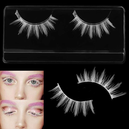 Andy's Orchids White False Eyelashes Long Cross Eyelashes Extension Japanese Anime Cosplay Fake Lashes Natural Look White Eye Lash Extensions, 2 Pairs