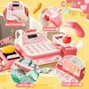 STACTCUTE 49PCS Pretend Play Cash Register Toy Set for Kids with Real Calculator,Scanner,Microphone,Conveyor Belt,Weighing Tool,Cashier Playset Realistic Gift for Toddler Kid Ages 3 4 5 6 7 8（Pink）