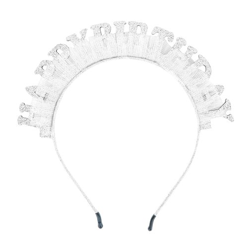 Amariver Silver Birthday Decoration for Women Girls Glitter Letter Headband Lace Headband Birthday Hair Band for Party Happy Birthday Accessories