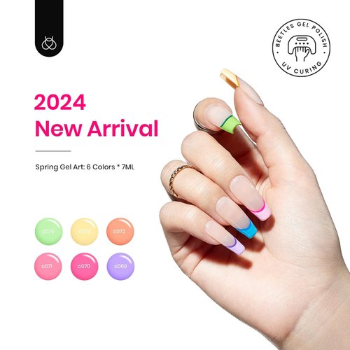Beetles Nail Art Polish Set, Neon Gel Liner Nail Design Polish Art Kit Paint For Nail 6 Colors Pastel Yellow Green Nude Pink Purple Orange Swirl Built Thin Nail Art Brush Gift for Women