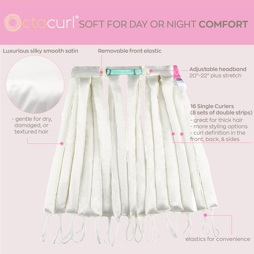 Octocurl Heatless Hair Curler Medium Length (Satin) - Hair Rollers to Sleep In - Heatless Curling Headband (Medium Length - Champagne Cheers)