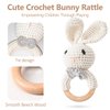 Wooden Baby Rattle, Handcrafted Crochet Bunny Rattles with Wooden Teething Ring, Beige Rabbit Newborn Toy Stuffed Animal Organic Rattle Baby Announcement Ideas Props