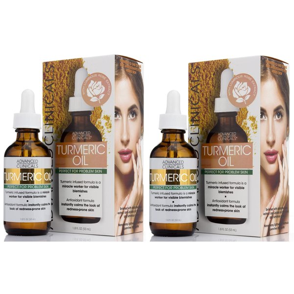 Advanced Clinicals Turmeric Oil Facial Skin Care Serum For Face. Moisturizer Skincare Formula W/Rose Extract & Jojoba Oil For Dry Skin, Redness, & Skin Blemishes, 1.8 Fl Oz (Pack of 2)