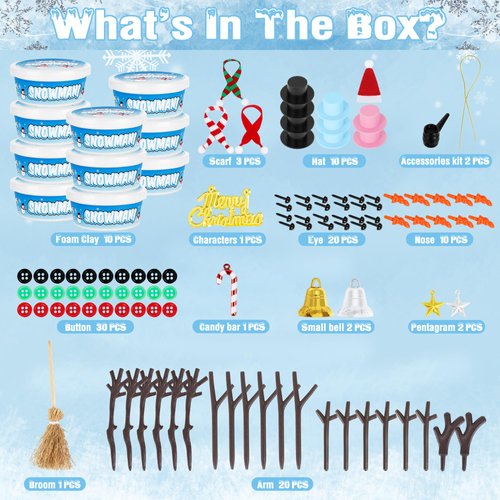 Snowman Crafts for Kids, 10 Pack Christmas Craft DIY Snowman Kit, Build a Snowman Kit Indoor Decorations, Creative Kids Air Dry Modeling Clay, Snowman Making Kit Toys Activities Party Supplies