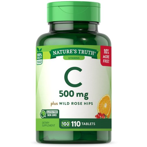 Vitamin C with Rose Hips 500 mg | 110 Tablets Vegetarian, Non-GMO, Gluten Free | by Nature's Truth