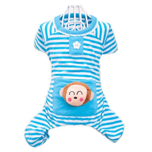Petparty® Cute Bear Comfy Dog Pajams Dog Shirt Stripes Dog Jumpsuit Pet Dog Clothes (Blue, L)